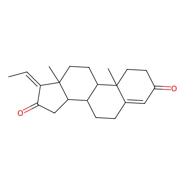 2D Structure of 17-Ethylidene-10,13-dimethyl-1,2,6,7,8,9,11,12,14,15-decahydrocyclopenta[a]phenanthrene-3,16-dione