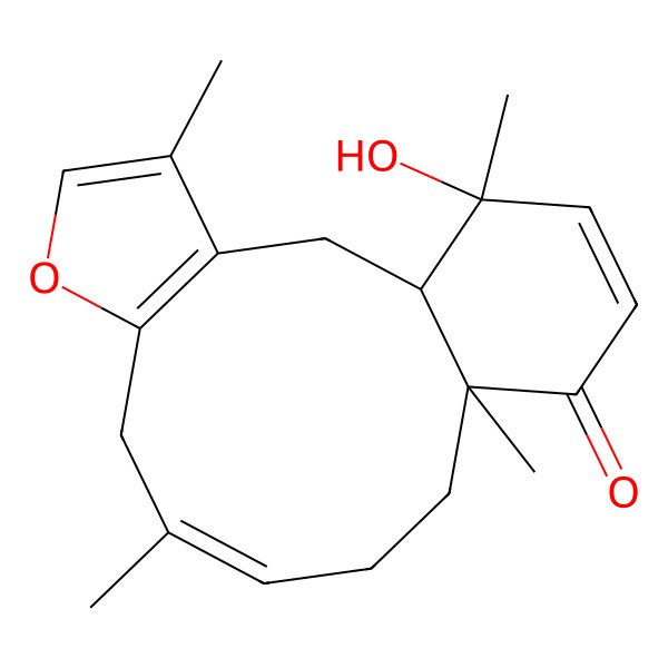 2D Structure of 17-Hydroxy-4,9,13,17-tetramethyl-6-oxatricyclo[11.4.0.03,7]heptadeca-3(7),4,9,15-tetraen-14-one