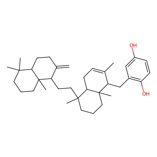 2D Structure of 2-[[(1S,4aS,5R,8aR)-5-[2-[(1S,4aS,8aR)-5,5,8a-trimethyl-2-methylidene-3,4,4a,6,7,8-hexahydro-1H-naphthalen-1-yl]ethyl]-2,5,8a-trimethyl-1,4,4a,6,7,8-hexahydronaphthalen-1-yl]methyl]benzene-1,4-diol