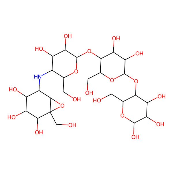 2D Structure of 5-[[6-[4,5-Dihydroxy-2-(hydroxymethyl)-6-[4,5,6-trihydroxy-2-(hydroxymethyl)oxan-3-yl]oxyoxan-3-yl]oxy-4,5-dihydroxy-2-(hydroxymethyl)oxan-3-yl]amino]-1-(hydroxymethyl)-7-oxabicyclo[4.1.0]heptane-2,3,4-triol