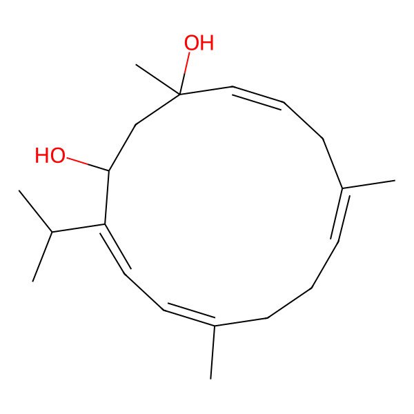 2D Structure of 1,7,11-Trimethyl-4-propan-2-ylcyclotetradeca-4,6,10,13-tetraene-1,3-diol
