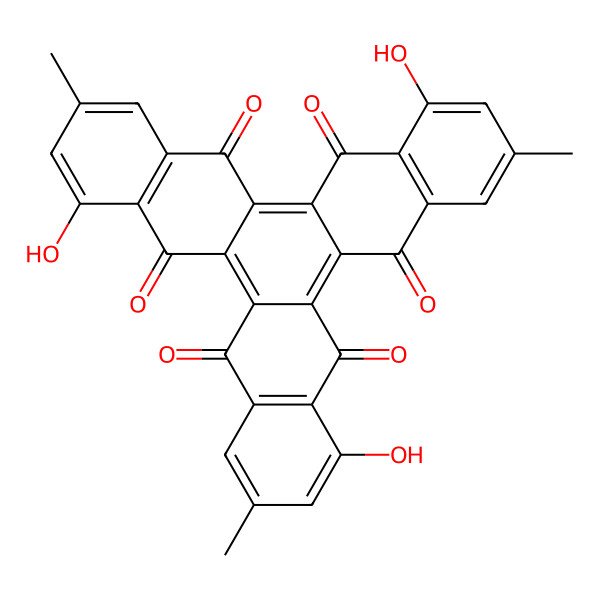 2D Structure of 1,7,13-Trihydroxy-3,9,15-trimethyltrinaphthylene-5,6,11,12,17,18-hexone