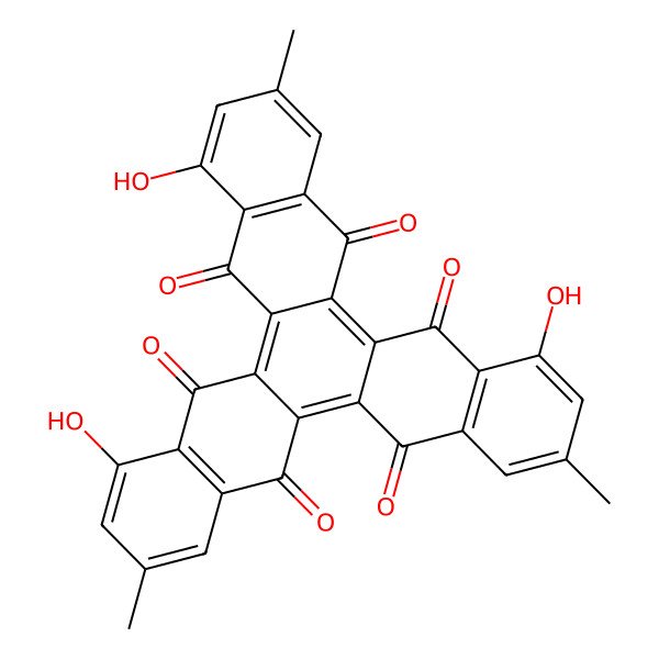 2D Structure of 1,7,16-Trihydroxy-3,9,14-trimethyltrinaphthylene-5,6,11,12,17,18-hexone