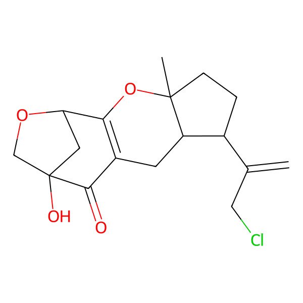 2D Structure of (1S,4R,7R,8S,12R)-7-(3-chloroprop-1-en-2-yl)-12-hydroxy-4-methyl-3,14-dioxatetracyclo[10.2.1.02,10.04,8]pentadec-2(10)-en-11-one