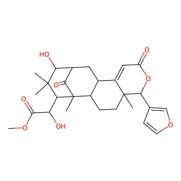 2D Structure of methyl (2R)-2-[(1R,2S,5R,6R,11R,13S,14R,16S)-6-(furan-3-yl)-14-hydroxy-1,5,15,15-tetramethyl-8,17-dioxo-7-oxatetracyclo[11.3.1.02,11.05,10]heptadec-9-en-16-yl]-2-hydroxyacetate