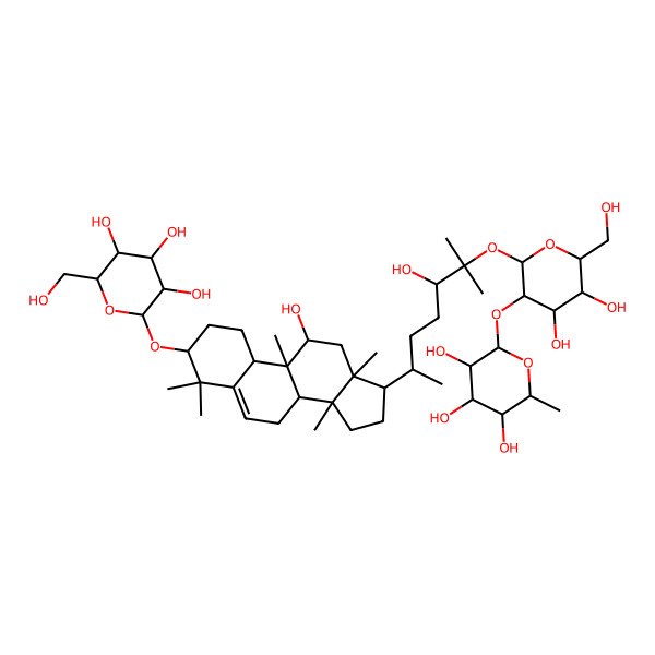 2D Structure of 2-[4,5-dihydroxy-2-[3-hydroxy-6-[11-hydroxy-4,4,9,13,14-pentamethyl-3-[3,4,5-trihydroxy-6-(hydroxymethyl)oxan-2-yl]oxy-2,3,7,8,10,11,12,15,16,17-decahydro-1H-cyclopenta[a]phenanthren-17-yl]-2-methylheptan-2-yl]oxy-6-(hydroxymethyl)oxan-3-yl]oxy-6-methyloxane-3,4,5-triol