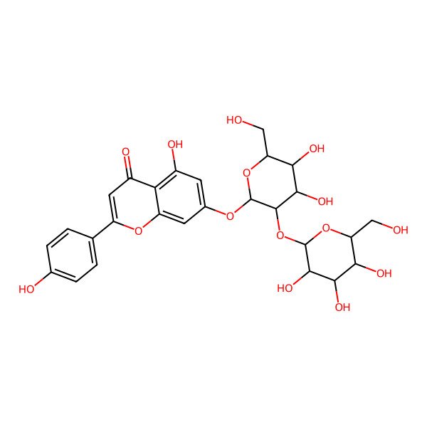 2D Structure of 7-[(2S,3R,4S,5S,6S)-4,5-dihydroxy-6-(hydroxymethyl)-3-[(2S,3R,4S,5S,6R)-3,4,5-trihydroxy-6-(hydroxymethyl)oxan-2-yl]oxyoxan-2-yl]oxy-5-hydroxy-2-(4-hydroxyphenyl)chromen-4-one