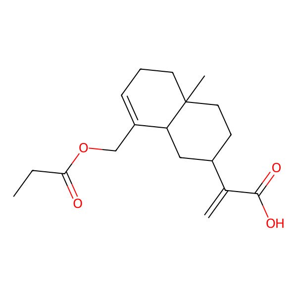 2D Structure of 2-[(2R,4aR,8aR)-4a-methyl-8-(propanoyloxymethyl)-2,3,4,5,6,8a-hexahydro-1H-naphthalen-2-yl]prop-2-enoic acid