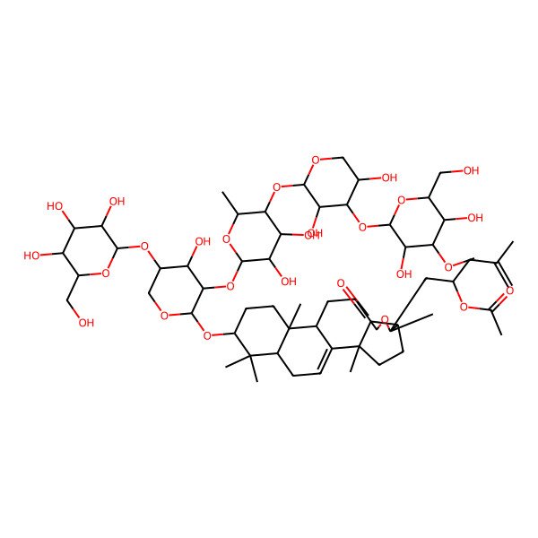 2D Structure of [(2S)-1-[(2S,5S,6S,9S,12S,13R,16S,18R)-16-[(2S,3R,4S,5R)-3-[(2S,3R,4S,5S,6R)-5-[(2S,3R,4S,5R)-4-[(2S,3R,4S,5R,6R)-3,5-dihydroxy-6-(hydroxymethyl)-4-methoxyoxan-2-yl]oxy-3,5-dihydroxyoxan-2-yl]oxy-3,4-dihydroxy-6-methyloxan-2-yl]oxy-4-hydroxy-5-[(2S,3R,4S,5R,6R)-3,4,5-trihydroxy-6-(hydroxymethyl)oxan-2-yl]oxyoxan-2-yl]oxy-2,6,13,17,17-pentamethyl-8-oxo-7-oxapentacyclo[10.8.0.02,9.05,9.013,18]icos-1(20)-en-6-yl]-4-methylpent-4-en-2-yl] acetate