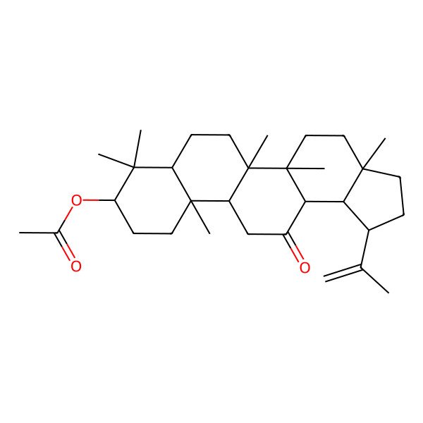 2D Structure of [(1R,3aR,5aR,5bR,7aR,9S,11aR,11bR,13aR,13bR)-3a,5a,5b,8,8,11a-hexamethyl-13-oxo-1-prop-1-en-2-yl-2,3,4,5,6,7,7a,9,10,11,11b,12,13a,13b-tetradecahydro-1H-cyclopenta[a]chrysen-9-yl] acetate