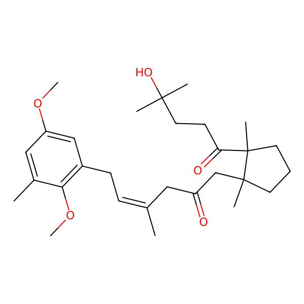 2D Structure of 6-(2,5-Dimethoxy-3-methylphenyl)-1-[2-(4-hydroxy-4-methylpentanoyl)-1,2-dimethylcyclopentyl]-4-methylhex-4-en-2-one