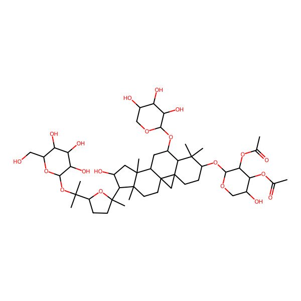 2D Structure of [(2S,3R,4S,5R)-3-acetyloxy-5-hydroxy-2-[[(1S,3R,6S,8R,9S,11S,12S,14S,15R,16R)-14-hydroxy-7,7,12,16-tetramethyl-15-[(2R,5S)-2-methyl-5-[2-[(2S,3R,4S,5S,6R)-3,4,5-trihydroxy-6-(hydroxymethyl)oxan-2-yl]oxypropan-2-yl]oxolan-2-yl]-9-[(2S,3R,4S,5R)-3,4,5-trihydroxyoxan-2-yl]oxy-6-pentacyclo[9.7.0.01,3.03,8.012,16]octadecanyl]oxy]oxan-4-yl] acetate