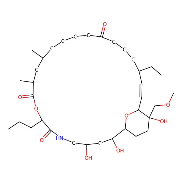 2D Structure of (1S,2S,4S,8S,11S,13S,22R,23E,25R,26R)-22-ethyl-2,4,26-trihydroxy-26-(methoxymethyl)-11,13-dimethyl-8-propyl-9,29-dioxa-6-azabicyclo[23.3.1]nonacos-23-ene-7,10,18-trione