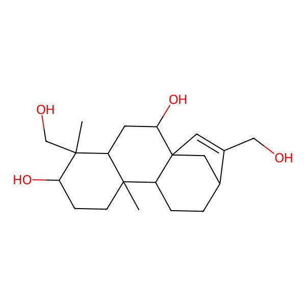 2D Structure of (1R,2S,4S,5S,6R,9S,10S,13R)-5,14-bis(hydroxymethyl)-5,9-dimethyltetracyclo[11.2.1.01,10.04,9]hexadec-14-ene-2,6-diol