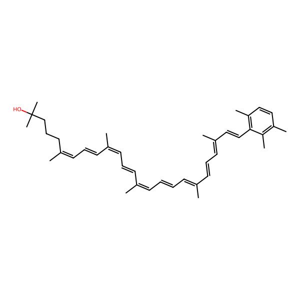 2D Structure of 2,6,10,14,19,23-Hexamethyl-25-(2,3,6-trimethylphenyl)pentacosa-6,8,10,12,14,16,18,20,22,24-decaen-2-ol