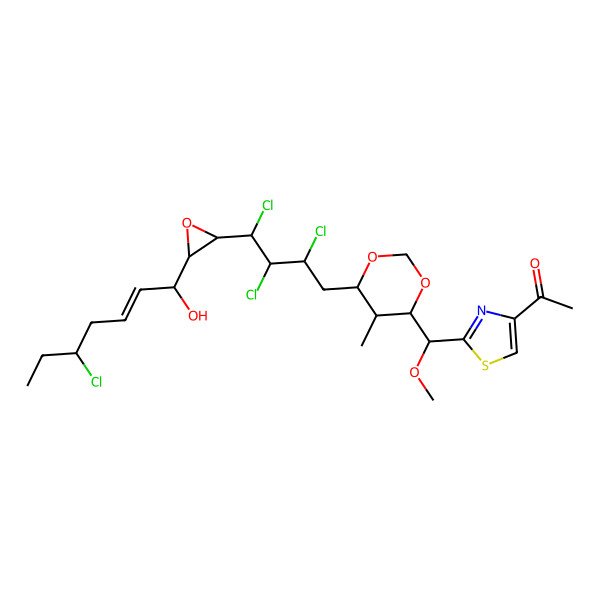 2D Structure of 1-[2-[methoxy-[(4R)-5-methyl-6-[2,3,4-trichloro-4-[(2S,3R)-3-[(E)-5-chloro-1-hydroxyhept-2-enyl]oxiran-2-yl]butyl]-1,3-dioxan-4-yl]methyl]-1,3-thiazol-4-yl]ethanone