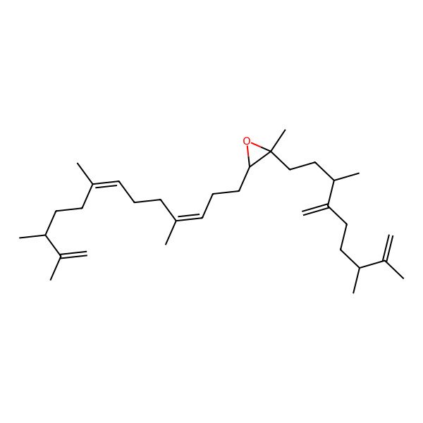 2D Structure of (2S,3R)-2-methyl-3-[(3E,7E,11S)-4,8,11,12-tetramethyltrideca-3,7,12-trienyl]-2-[(3R,7R)-3,7,8-trimethyl-4-methylidenenon-8-enyl]oxirane
