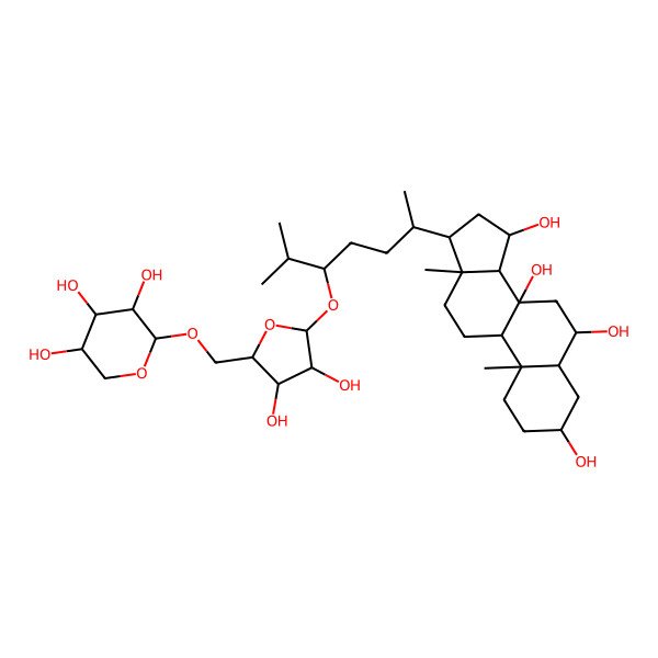 2D Structure of (3S,5S,6S,8S,9R,10S,13R,14S,15R,17R)-17-[(2R,5S)-5-[(2R,3R,4S,5S)-3,4-dihydroxy-5-[[(2R,3S,4S,5S)-3,4,5-trihydroxyoxan-2-yl]oxymethyl]oxolan-2-yl]oxy-6-methylheptan-2-yl]-10,13-dimethyl-1,2,3,4,5,6,7,9,11,12,14,15,16,17-tetradecahydrocyclopenta[a]phenanthrene-3,6,8,15-tetrol