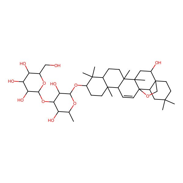 2D Structure of 13,28-Epoxy-16beta-hydroxyolean-11-en-3beta-yl 6-deoxy-3-O-(beta-D-glucopyranosyl)-beta-D-galactopyranoside