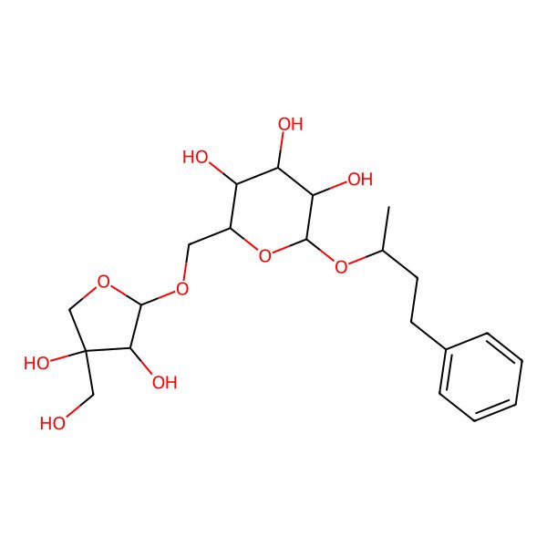 2D Structure of (2R,3S,4S,5R,6R)-2-[[(2R,3R,4R)-3,4-dihydroxy-4-(hydroxymethyl)oxolan-2-yl]oxymethyl]-6-[(2R)-4-phenylbutan-2-yl]oxyoxane-3,4,5-triol