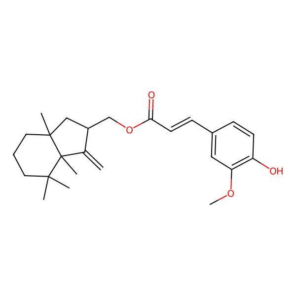 2D Structure of (3a,4,4,7a-tetramethyl-3-methylidene-2,5,6,7-tetrahydro-1H-inden-2-yl)methyl 3-(4-hydroxy-3-methoxyphenyl)prop-2-enoate