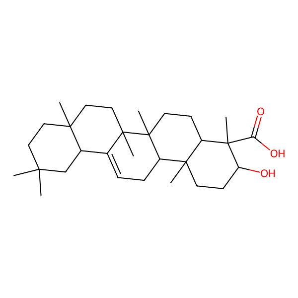 2D Structure of (4R,4aR,6aR,6bS,8aR,12aS,14aS,14bR)-3-hydroxy-4,6a,6b,8a,11,11,14b-heptamethyl-1,2,3,4a,5,6,7,8,9,10,12,12a,14,14a-tetradecahydropicene-4-carboxylic acid