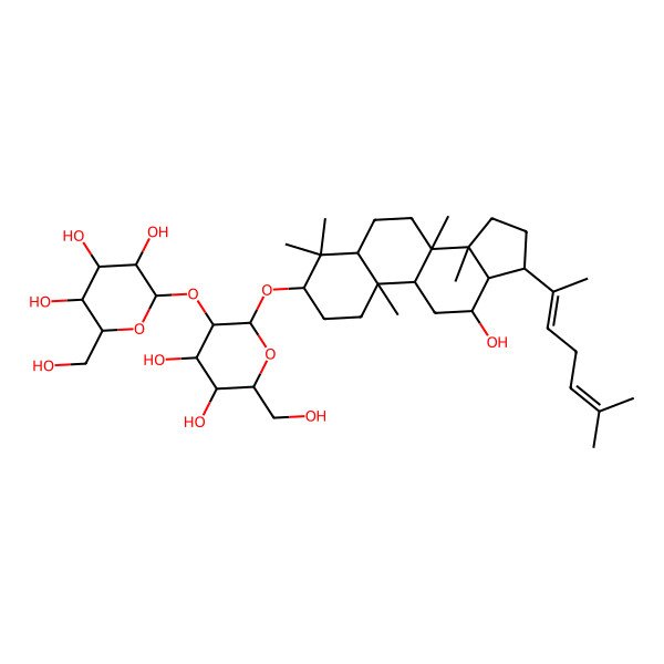 2D Structure of 2-[4,5-dihydroxy-6-(hydroxymethyl)-2-[[12-hydroxy-4,4,8,10,14-pentamethyl-17-(6-methylhepta-2,5-dien-2-yl)-2,3,5,6,7,9,11,12,13,15,16,17-dodecahydro-1H-cyclopenta[a]phenanthren-3-yl]oxy]oxan-3-yl]oxy-6-(hydroxymethyl)oxane-3,4,5-triol