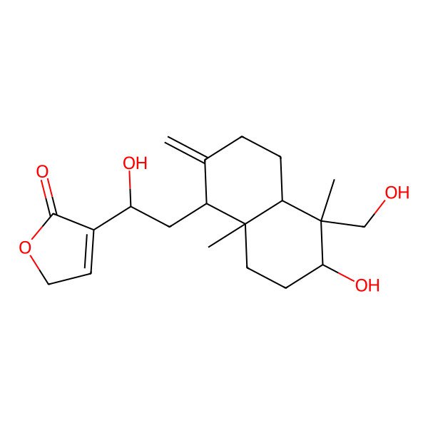 2D Structure of 3-(1-Hydroxy-2-(6-hydroxy-5-(hydroxymethyl)-5,8a-dimethyl-2-methylenedecahydro-1-naphthalenyl)ethyl)-2(5H)-furanone