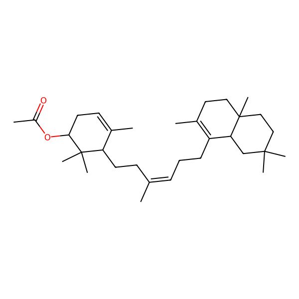 2D Structure of [(1S,5R)-5-[(E)-6-[(4aR,8aR)-2,4a,7,7-tetramethyl-3,4,5,6,8,8a-hexahydronaphthalen-1-yl]-3-methylhex-3-enyl]-4,6,6-trimethylcyclohex-3-en-1-yl] acetate