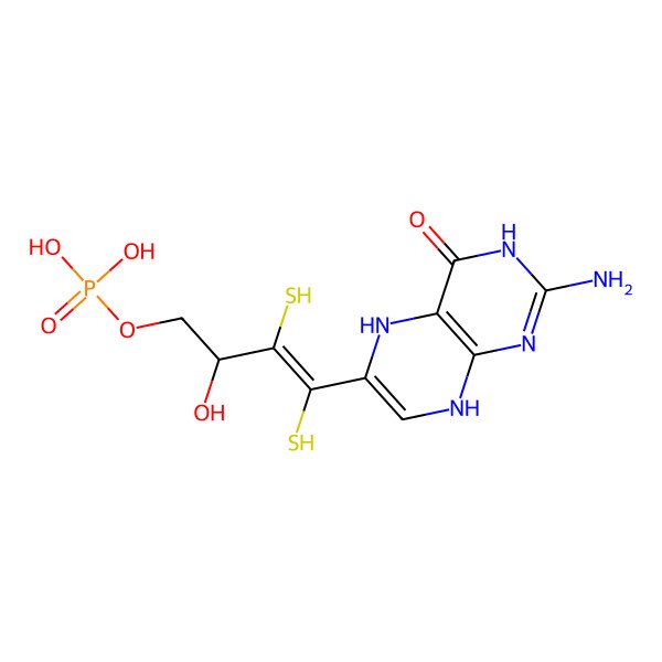 2D Structure of [4-(2-amino-4-oxo-5,8-dihydro-3H-pteridin-6-yl)-2-hydroxy-3,4-bis(sulfanyl)but-3-enyl] dihydrogen phosphate