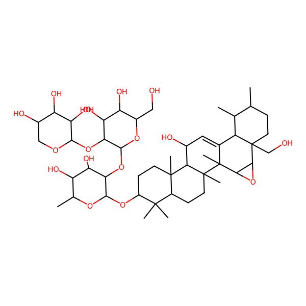 2D Structure of (2S,3R,4S,5R)-2-[(2S,3R,4S,5S,6R)-2-[(2R,3R,4S,5R,6R)-4,5-dihydroxy-2-[[(1S,2R,5R,7S,10S,11R,12R,15S,16S,17R,20S,21S,23R)-12-hydroxy-20-(hydroxymethyl)-1,2,6,6,10,16,17-heptamethyl-22-oxahexacyclo[12.9.0.02,11.05,10.015,20.021,23]tricos-13-en-7-yl]oxy]-6-methyloxan-3-yl]oxy-4,5-dihydroxy-6-(hydroxymethyl)oxan-3-yl]oxyoxane-3,4,5-triol