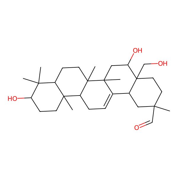 2D Structure of 5,10-Dihydroxy-4a-(hydroxymethyl)-2,6a,6b,9,9,12a-hexamethyl-1,3,4,5,6,6a,7,8,8a,10,11,12,13,14b-tetradecahydropicene-2-carbaldehyde