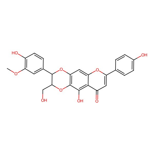 2D Structure of (2R,3R)-10-hydroxy-3-(4-hydroxy-3-methoxyphenyl)-2-(hydroxymethyl)-7-(4-hydroxyphenyl)-2,3-dihydropyrano[2,3-g][1,4]benzodioxin-9-one