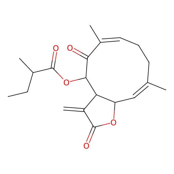 2D Structure of (6,10-dimethyl-3-methylidene-2,5-dioxo-4,8,9,11a-tetrahydro-3aH-cyclodeca[b]furan-4-yl) 2-methylbutanoate