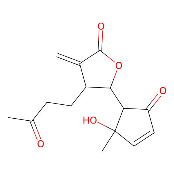 2D Structure of (4R,5R)-5-[(1S,2R)-2-hydroxy-2-methyl-5-oxocyclopent-3-en-1-yl]-3-methylidene-4-(3-oxobutyl)oxolan-2-one