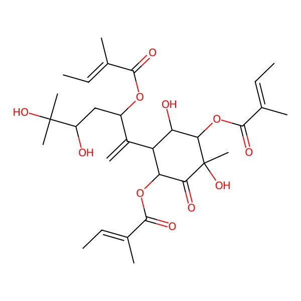 2D Structure of [6-[5,6-Dihydroxy-6-methyl-3-(2-methylbut-2-enoyloxy)hept-1-en-2-yl]-3,5-dihydroxy-3-methyl-4-(2-methylbut-2-enoyloxy)-2-oxocyclohexyl] 2-methylbut-2-enoate