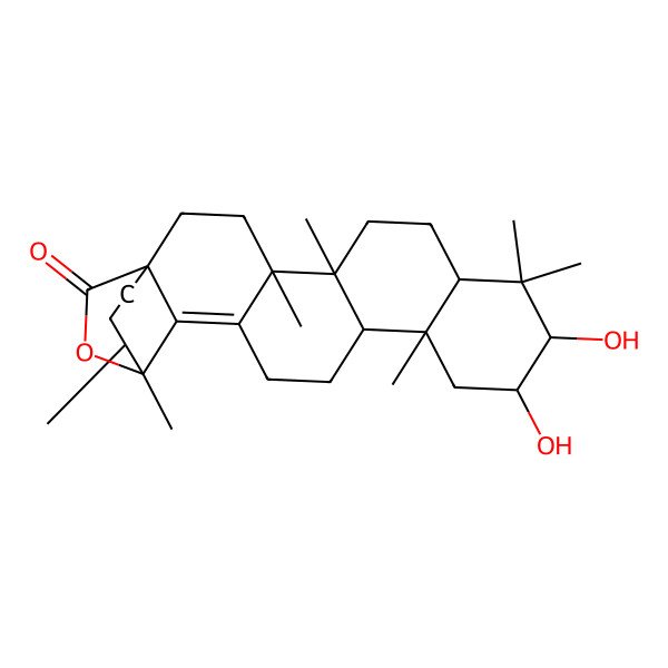 2D Structure of (1S,4S,5R,8R,10S,11R,13R,14R,19S,20R)-10,11-dihydroxy-4,5,9,9,13,19,20-heptamethyl-24-oxahexacyclo[17.3.2.01,18.04,17.05,14.08,13]tetracos-17-en-23-one