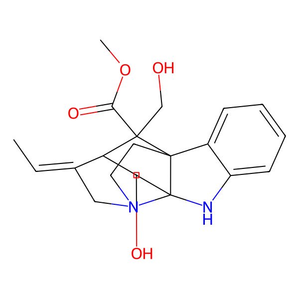 2D Structure of methyl (1S,9R,10R,12S,13E,18R)-13-ethylidene-10-hydroxy-18-(hydroxymethyl)-8,15-diazapentacyclo[10.5.1.01,9.02,7.09,15]octadeca-2,4,6-triene-18-carboxylate