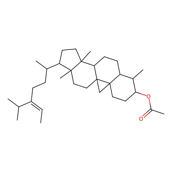 2D Structure of [(1R,3R,6S,7S,8R,11R,12S,15R,16R)-7,12,16-trimethyl-15-[(Z,2R)-5-propan-2-ylhept-5-en-2-yl]-6-pentacyclo[9.7.0.01,3.03,8.012,16]octadecanyl] acetate