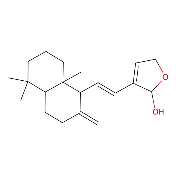 2D Structure of (2R)-3-[(E)-2-[(1S,4aS,8aS)-5,5,8a-trimethyl-2-methylidene-3,4,4a,6,7,8-hexahydro-1H-naphthalen-1-yl]ethenyl]-2,5-dihydrofuran-2-ol