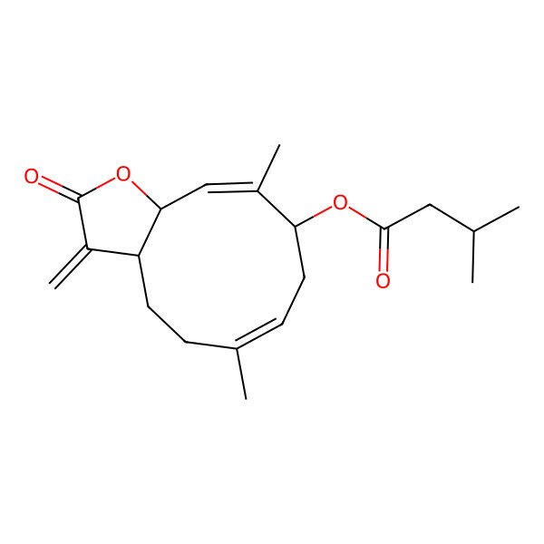2D Structure of [(3aS,6E,9S,10E,11aR)-6,10-dimethyl-3-methylidene-2-oxo-3a,4,5,8,9,11a-hexahydrocyclodeca[b]furan-9-yl] 3-methylbutanoate