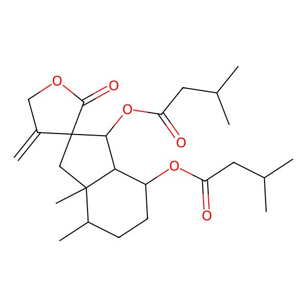 2D Structure of [7,7a-dimethyl-3-(3-methylbutanoyloxy)-4'-methylidene-2'-oxospiro[3,3a,4,5,6,7-hexahydro-1H-indene-2,3'-oxolane]-4-yl] 3-methylbutanoate