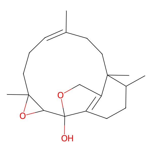 2D Structure of (4S,5S,7R,10Z,14S,15R)-7,11,14,15-tetramethyl-3,6-dioxatetracyclo[12.4.0.04,18.05,7]octadeca-1(18),10-dien-4-ol