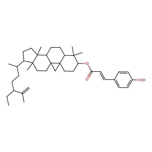 2D Structure of [(1S,3R,6S,8S,11R,12S,15R,16R)-15-[(2R,5S)-5-ethyl-6-methylhept-6-en-2-yl]-7,7,12,16-tetramethyl-6-pentacyclo[9.7.0.01,3.03,8.012,16]octadecanyl] (E)-3-(4-hydroxyphenyl)prop-2-enoate
