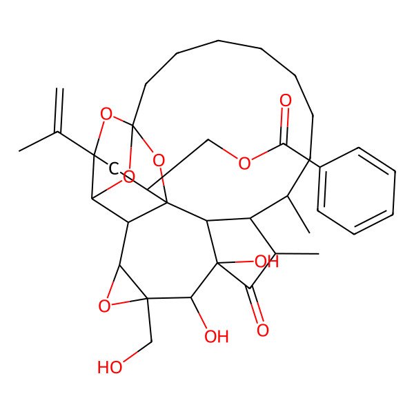2D Structure of [(1R,2R,4R,5R,6S,7S,9R,10S,11S,13S,14R,15R,23S,25R)-10,11-dihydroxy-9-(hydroxymethyl)-13,15-dimethyl-12-oxo-4-prop-1-en-2-yl-8,24,26,27-tetraoxaheptacyclo[12.10.1.14,23.15,23.01,6.07,9.011,25]heptacosan-2-yl]methyl benzoate