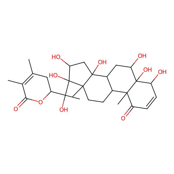 2D Structure of (2R)-2-[(1R)-1-[(4S,5R,6R,8R,9S,10R,13S,14R,16S,17R)-4,5,6,14,16,17-hexahydroxy-10,13-dimethyl-1-oxo-6,7,8,9,11,12,15,16-octahydro-4H-cyclopenta[a]phenanthren-17-yl]-1-hydroxyethyl]-4,5-dimethyl-2,3-dihydropyran-6-one