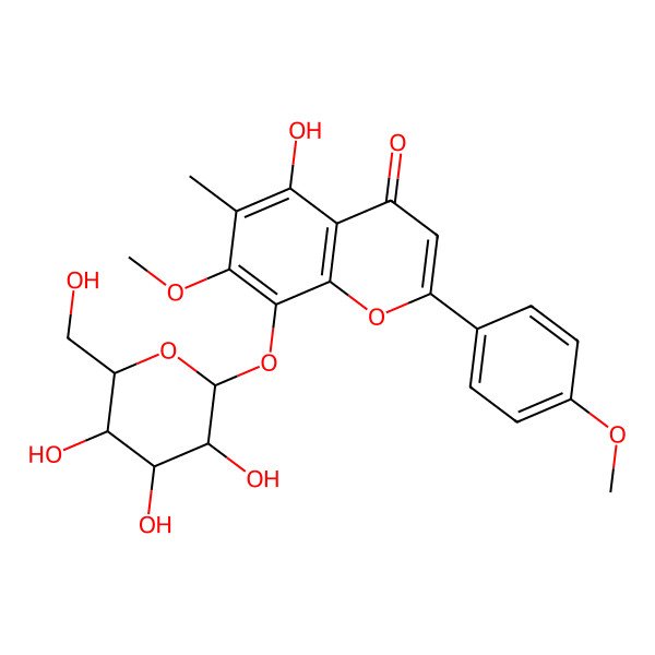 2D Structure of 5-Hydroxy-7-methoxy-2-(4-methoxyphenyl)-6-methyl-8-[3,4,5-trihydroxy-6-(hydroxymethyl)oxan-2-yl]oxychromen-4-one