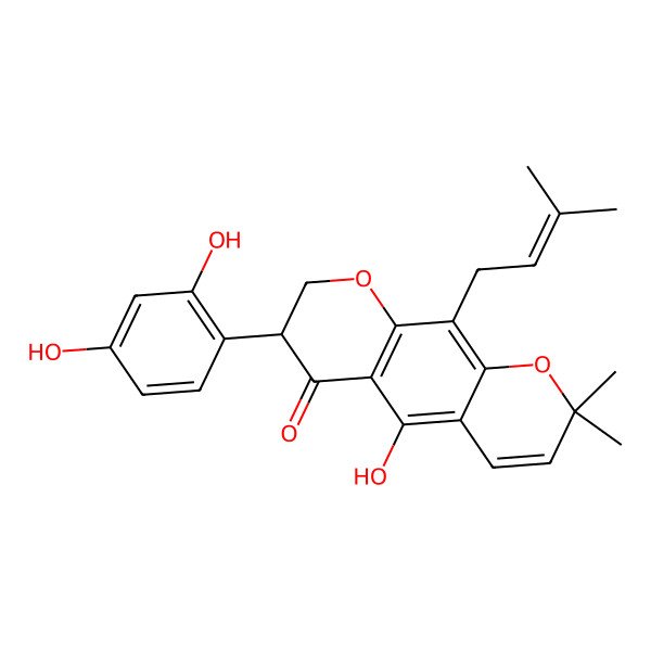 2D Structure of (7S)-7-(2,4-dihydroxyphenyl)-5-hydroxy-2,2-dimethyl-10-(3-methylbut-2-enyl)-7,8-dihydropyrano[3,2-g]chromen-6-one