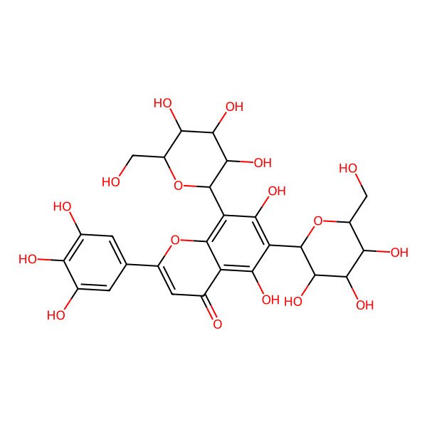 2D Structure of 5,7-Dihydroxy-6,8-bis[3,4,5-trihydroxy-6-(hydroxymethyl)oxan-2-yl]-2-(3,4,5-trihydroxyphenyl)chromen-4-one