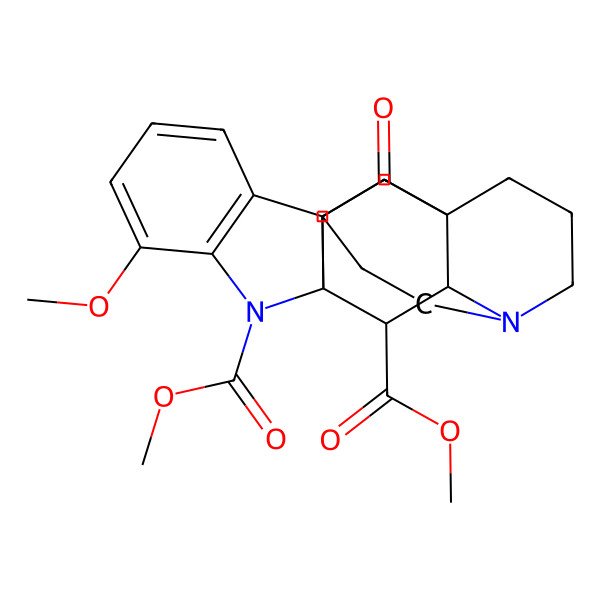 2D Structure of dimethyl (1R,9S,16R,19R,20S)-4-methoxy-21-oxo-2,12-diazahexacyclo[10.6.2.19,16.01,9.03,8.016,20]henicosa-3(8),4,6-triene-2,19-dicarboxylate